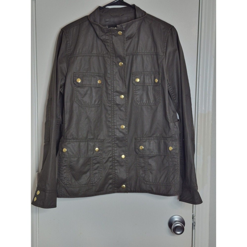 J.Crew Women's Large Downtown Field Jacket Military Full Zipper Green Cotton